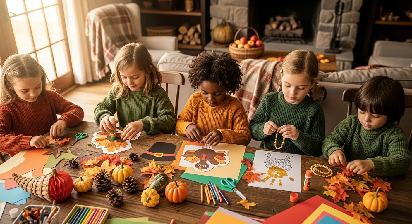 Children enjoying Thanksgiving crafts